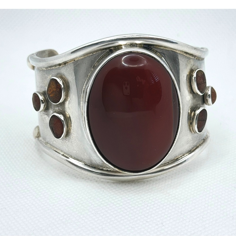 Carnelian Cuff 78g Sterling Silver Red Vintage